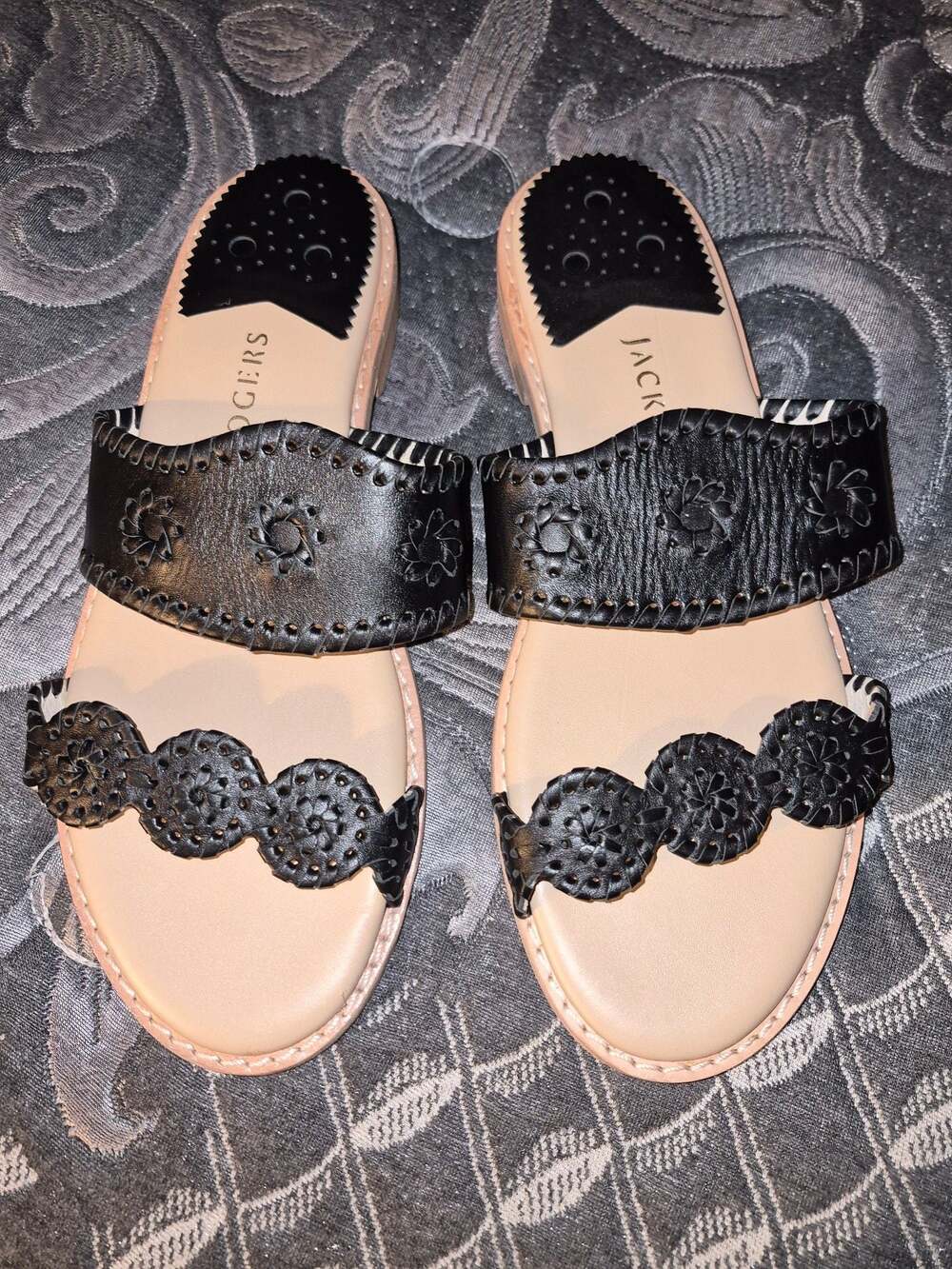 Jack Rogers Flat Sandals in Black Leather
